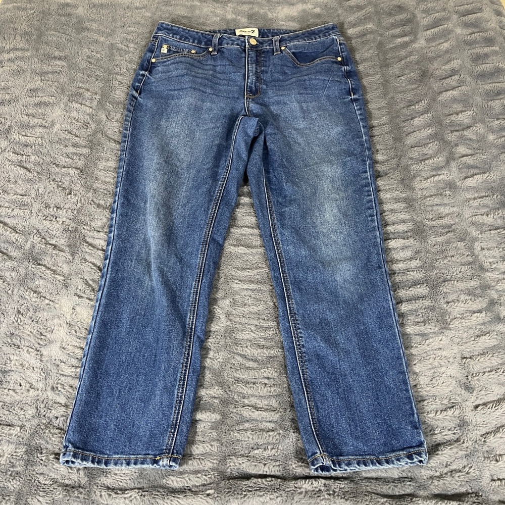 Seven7 Womens Size 10 Medium Wash Straight Leg Stretch Denim Blue Jeans AP406